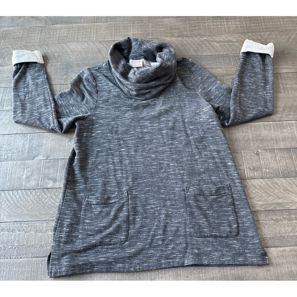 Chico's Women's Gray Marled Cowl Neck Long sleeve Thin Sweatshirt Size 1 Medium